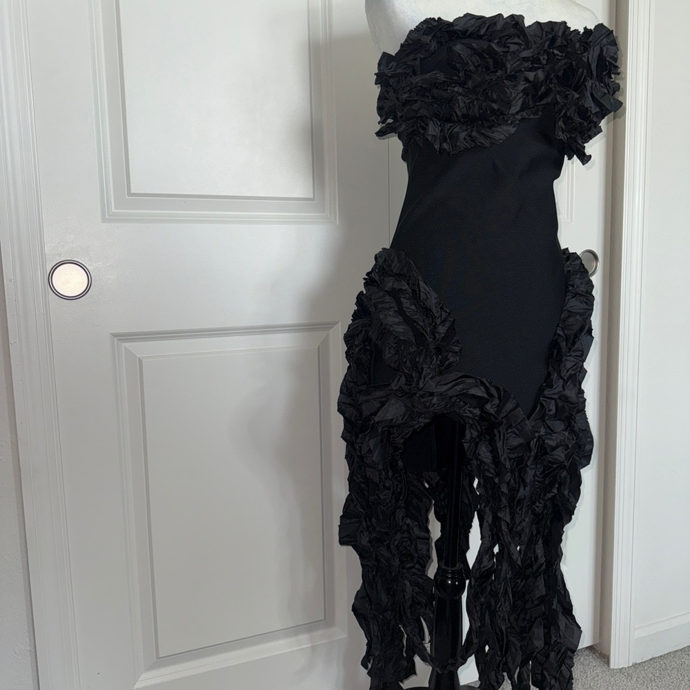 Fashion Nova Black Asymmetrical Strapless Cocktail Dress